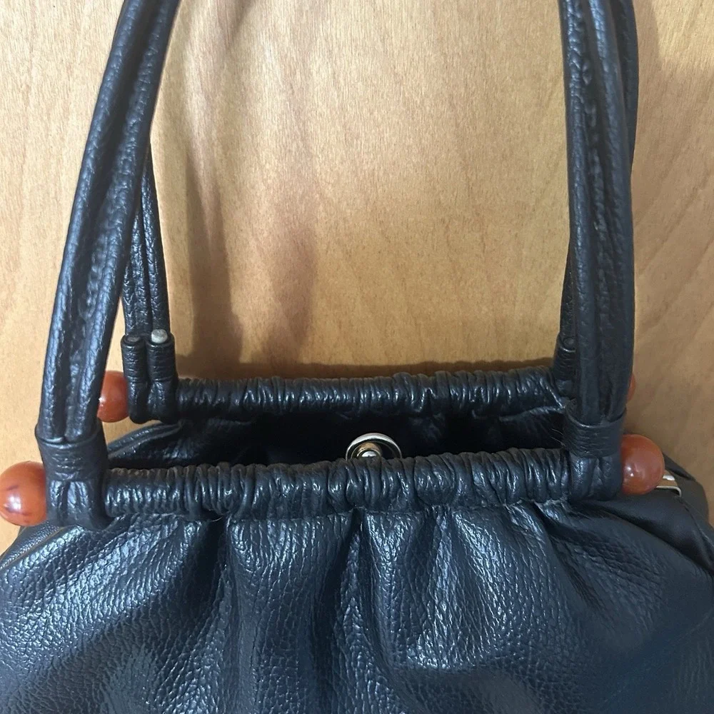 Vintage Black‎ Handbag Mod Classy Retro Gold accents Four Pockets